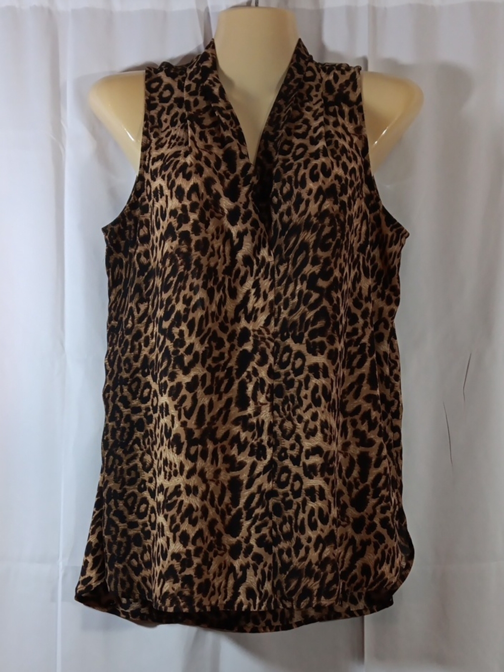 Vince Camuto Womens XS Leopard Print Blouse Top Black Brown Sleeveless